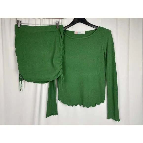 Free People Beach Cabo Sweater &amp; Skirt Set Green Bathing suit Cover Up XS