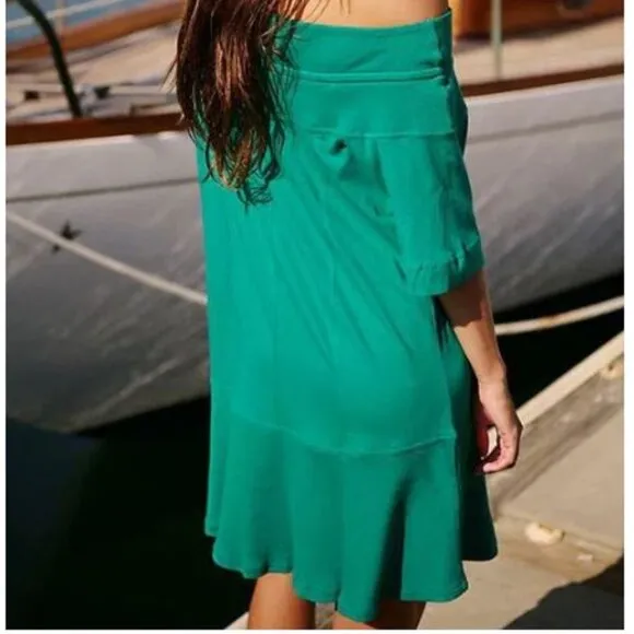 Free People Beach Gemma Mini Off The Shoulder Boho Dress Cadmium Green Size XS