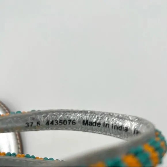 Free People Beatrice beaded flat sandals Sz 7.5 turquoise silver coastal boho
