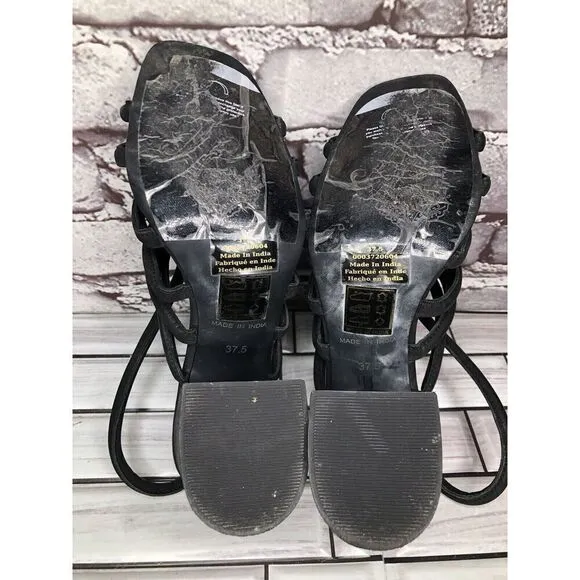 Free People Black Leather Cuban Heel Cage Strappy Sandals Women’s 37.5M US/7M US