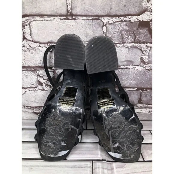 Free People Black Leather Cuban Heel Cage Strappy Sandals Women’s 37.5M US/7M US