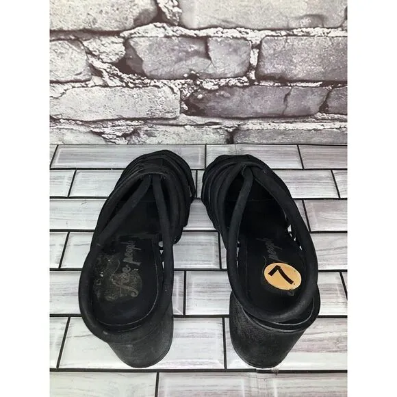 Free People Black Leather Cuban Heel Cage Strappy Sandals Women’s 37.5M US/7M US