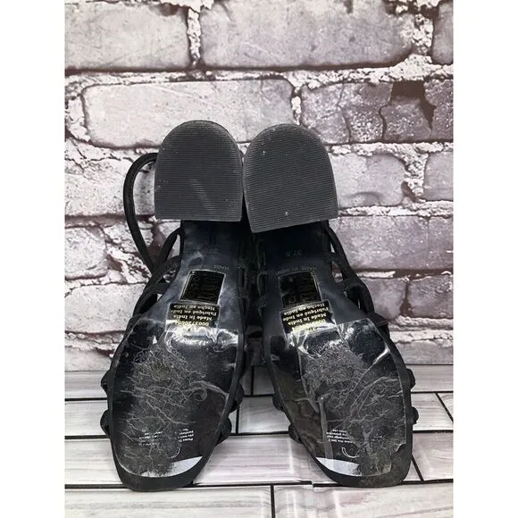Free People Black Leather Cuban Heel Cage Strappy Sandals Women’s 37.5M US/7M US