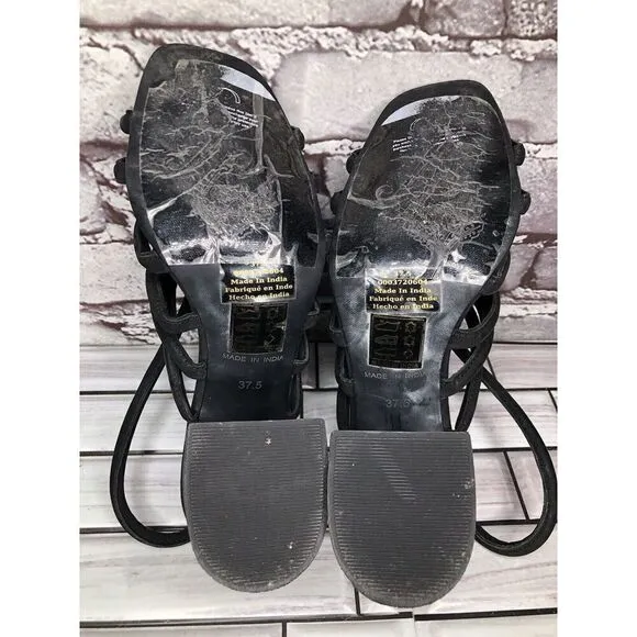 Free People Black Leather Cuban Heel Cage Strappy Sandals Women’s 37.5M US/7M US