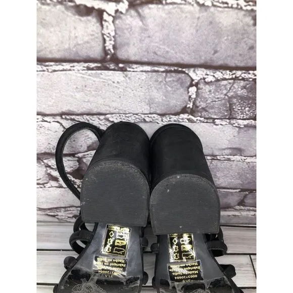 Free People Black Leather Cuban Heel Cage Strappy Sandals Women’s 37.5M US/7M US