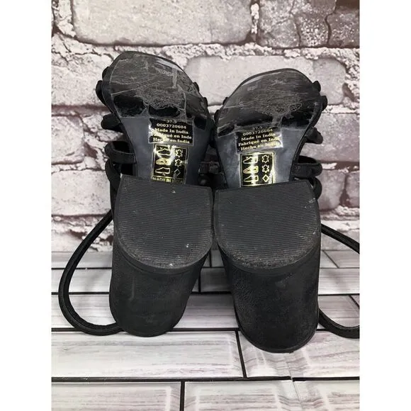 Free People Black Leather Cuban Heel Cage Strappy Sandals Women’s 37.5M US/7M US