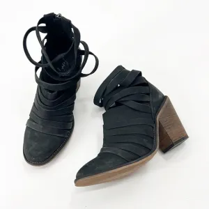 Free People Black Suede Strapy Hybrid Ankle Boots size 38 / 8