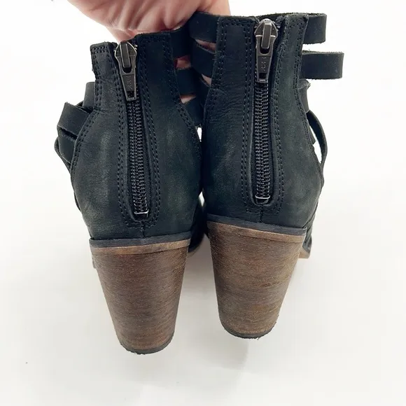 Free People Black Suede Strapy Hybrid Ankle Boots size 38 / 8