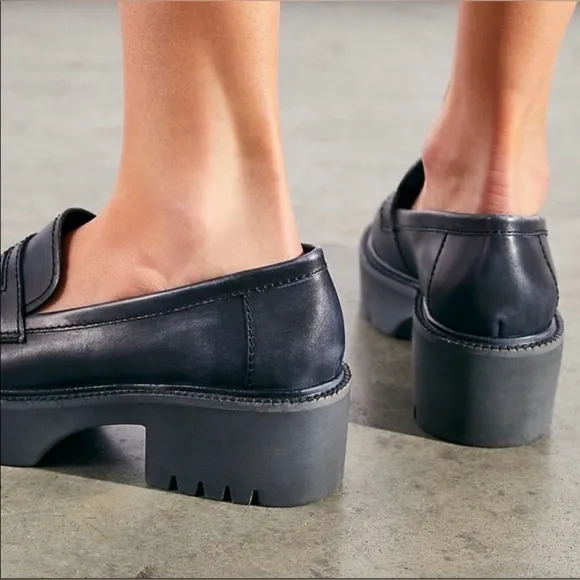 Free People Blue Chunky Platform Decker Penny Loafers Size 10