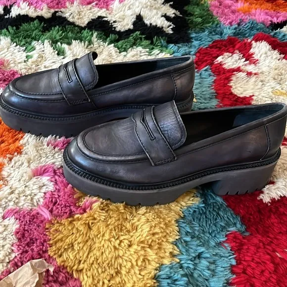 Free People Blue Chunky Platform Decker Penny Loafers Size 10