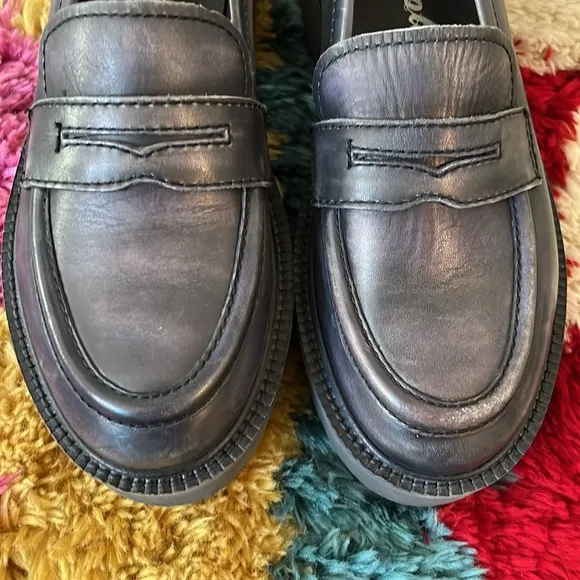 Free People Blue Chunky Platform Decker Penny Loafers Size 10