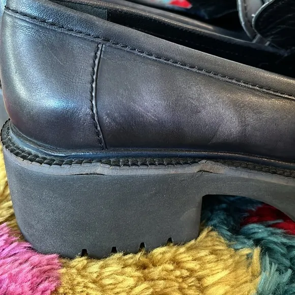 Free People Blue Chunky Platform Decker Penny Loafers Size 10