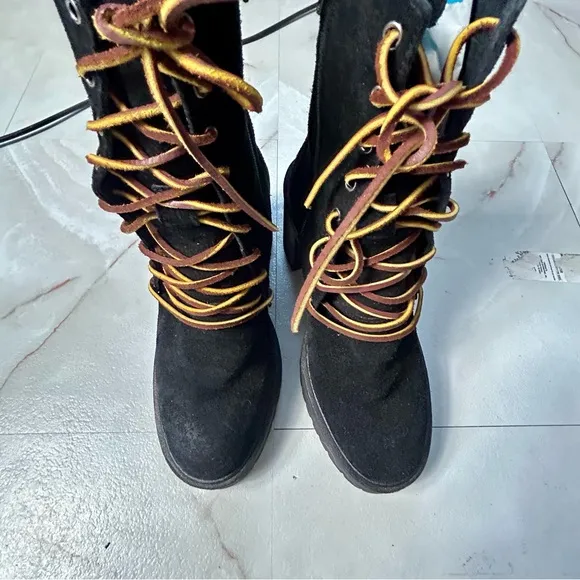 Free People Dylan Lace-Up Women's Boots Black Suede Leather Size 36