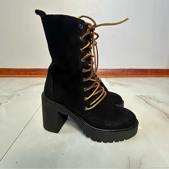 Free People Dylan Lace-Up Women's Boots Black Suede Leather Size 36