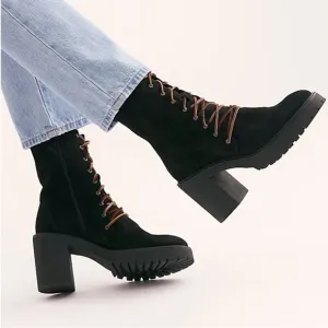 Free People Dylan Lace-Up Women's Boots Black Suede Leather Size 36
