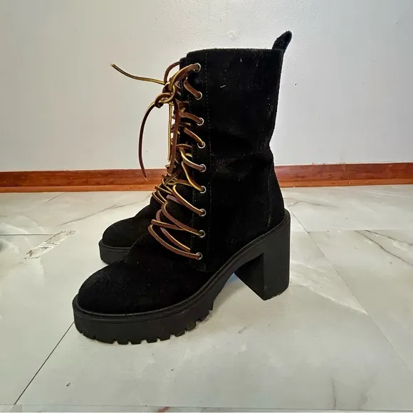 Free People Dylan Lace-Up Women's Boots Black Suede Leather Size 36