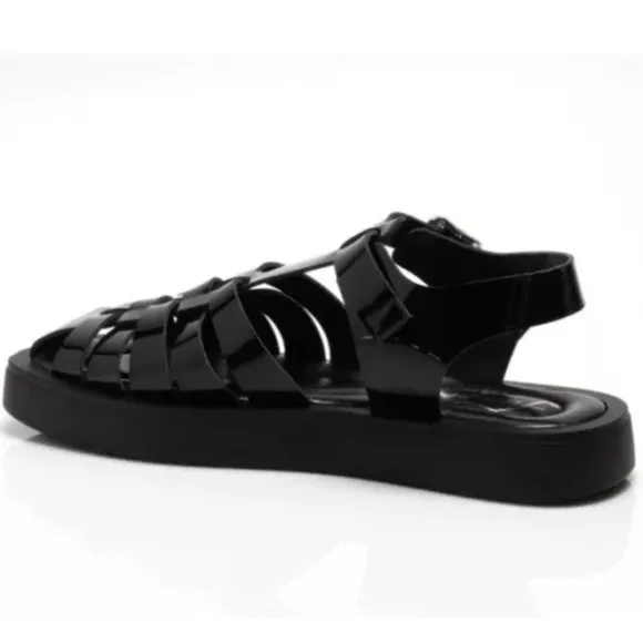 Free People Finn Fisherman Platform Italian Leather Sandals in Black Size 38