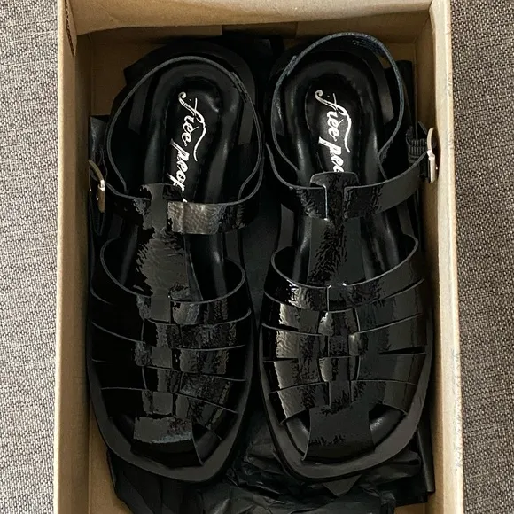 Free People Finn Fisherman Platform Italian Leather Sandals in Black Size 38