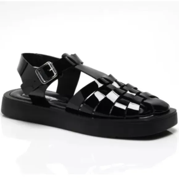 Free People Finn Fisherman Platform Italian Leather Sandals in Black Size 38
