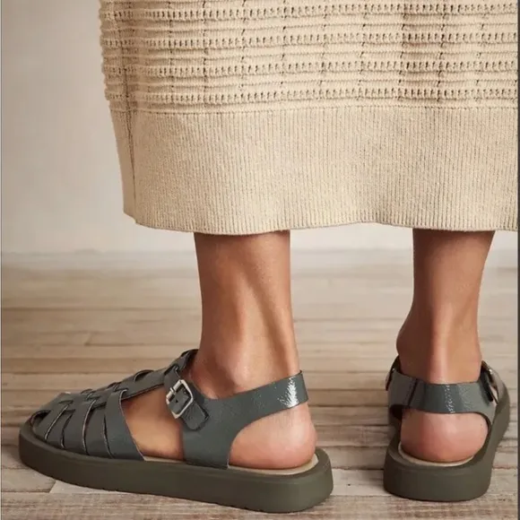 Free People Finn Fisherman Platform Italian Leather Sandals in Black Size 38
