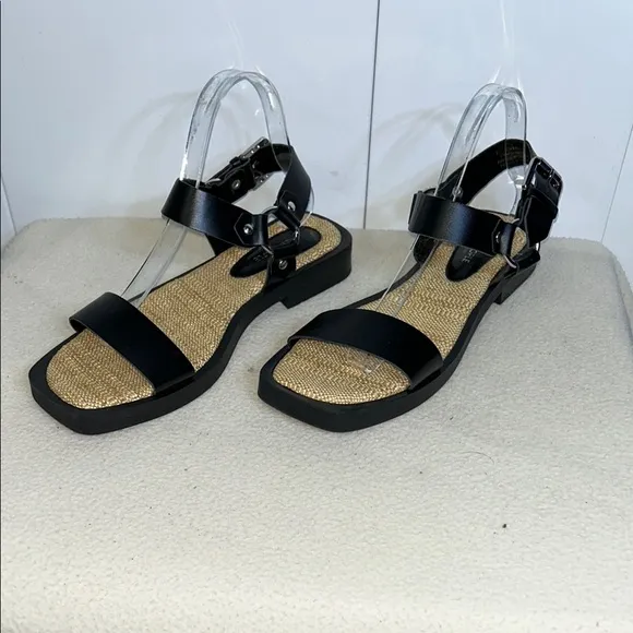 Free People Harley Black Leather Buckle Strap Sandals  (S6)