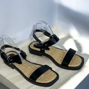 Free People Harley Black Leather Buckle Strap Sandals  (S6)