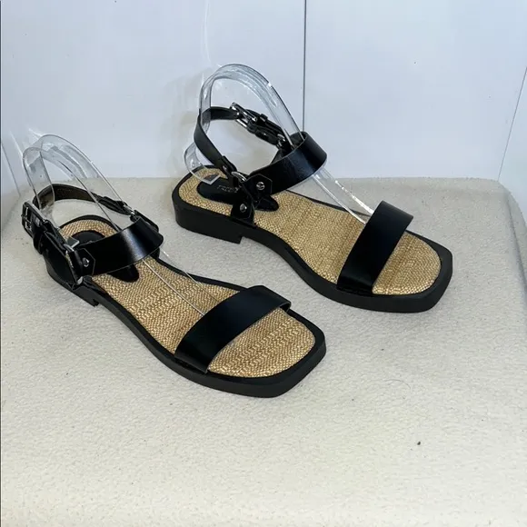 Free People Harley Black Leather Buckle Strap Sandals  (S6)