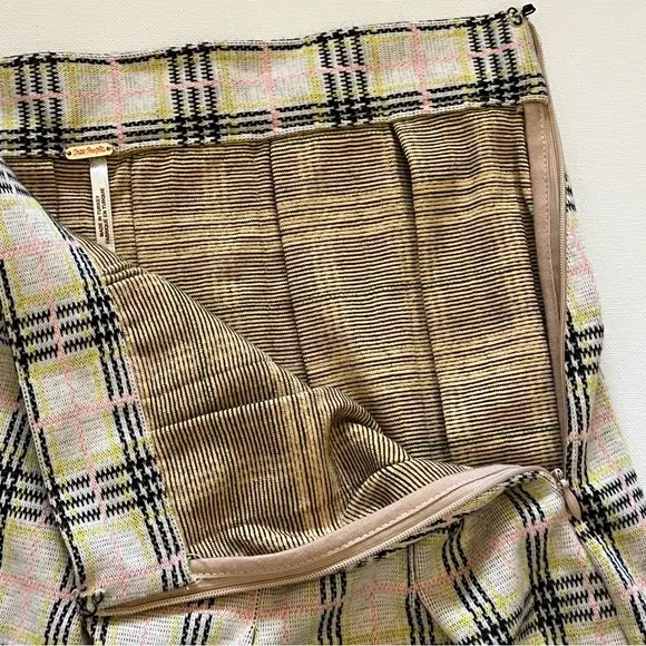 Free People Honey Pleated Skirt In Retro Sunshine Combo pink yellow cream size 6