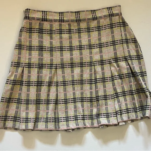 Free People Honey Pleated Skirt In Retro Sunshine Combo pink yellow cream size 6