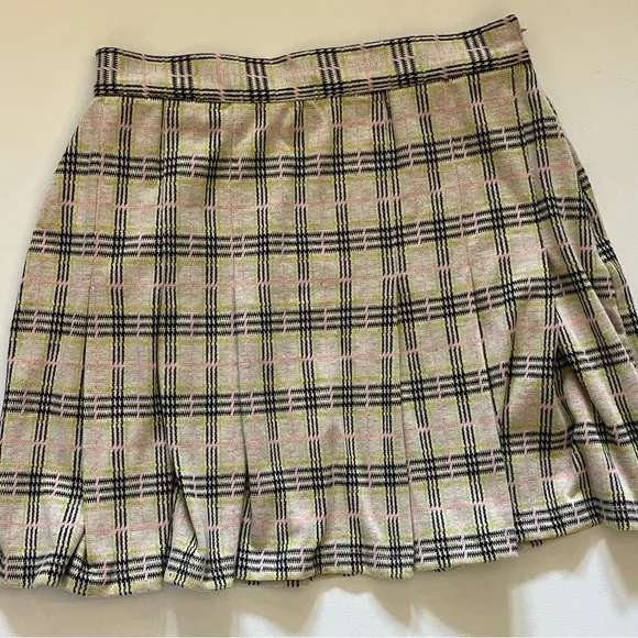 Free People Honey Pleated Skirt In Retro Sunshine Combo pink yellow cream size 6