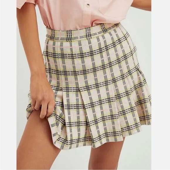 Free People Honey Pleated Skirt In Retro Sunshine Combo pink yellow cream size 6