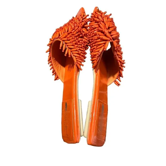 Free People JEFFREY CAMPBELL Size 7 Orange Beaded Salsa Slip On‎ Sandals #S109-5