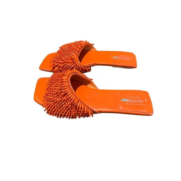 Free People JEFFREY CAMPBELL Size 7 Orange Beaded Salsa Slip On‎ Sandals #S109-5