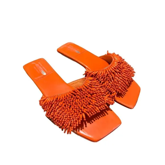 Free People JEFFREY CAMPBELL Size 7 Orange Beaded Salsa Slip On‎ Sandals #S109-5