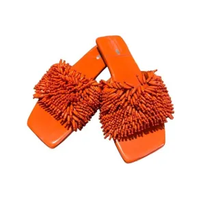Free People JEFFREY CAMPBELL Size 7 Orange Beaded Salsa Slip On‎ Sandals #S109-5