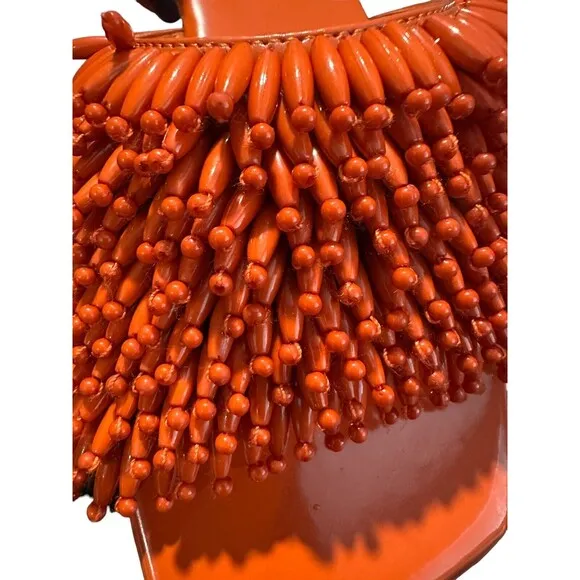 Free People JEFFREY CAMPBELL Size 7 Orange Beaded Salsa Slip On‎ Sandals #S109-5