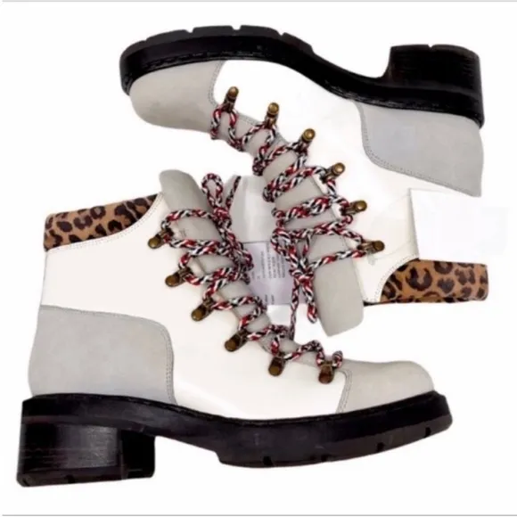 FREE PEOPLE lace up suede leopard boots NEW