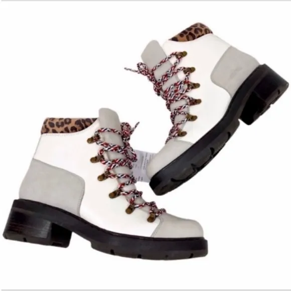 FREE PEOPLE lace up suede leopard boots NEW