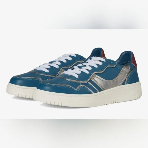 Free People Leather Retro Thirty Love Sneakers in Blue Combo