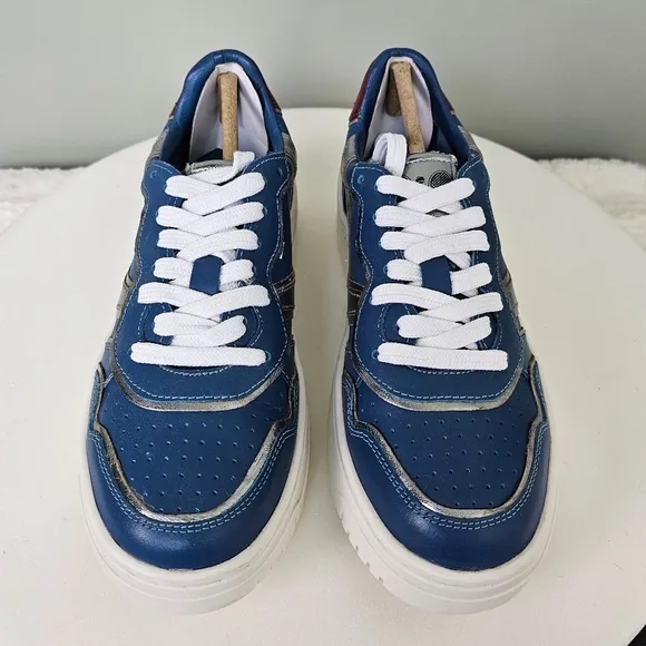 Free People Leather Retro Thirty Love Sneakers in Blue Combo