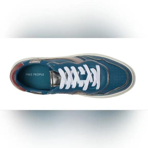 Free People Leather Retro Thirty Love Sneakers in Blue Combo