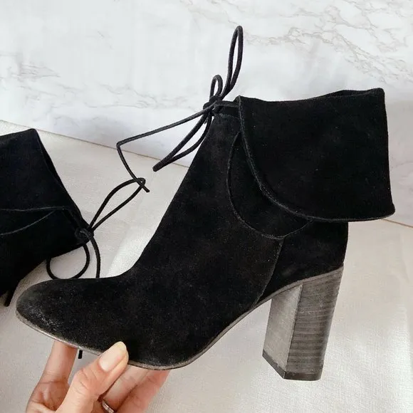 Free People Mila Women's Ankle Boots Heels Black Suede Fold Over EU 36 US 6
