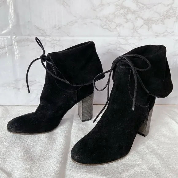 Free People Mila Women's Ankle Boots Heels Black Suede Fold Over EU 36 US 6