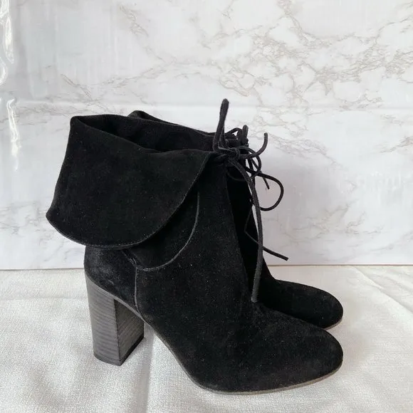 Free People Mila Women's Ankle Boots Heels Black Suede Fold Over EU 36 US 6
