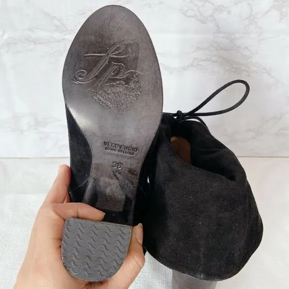 Free People Mila Women's Ankle Boots Heels Black Suede Fold Over EU 36 US 6