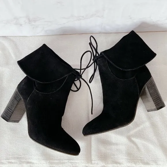 Free People Mila Women's Ankle Boots Heels Black Suede Fold Over EU 36 US 6