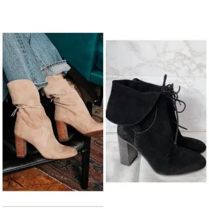Free People Mila Women's Ankle Boots Heels Black Suede Fold Over EU 36 US 6