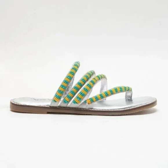 FREE PEOPLE NIB Beatrice Beaded Flat Sandals / Platino Combo - 7.5 ($100)