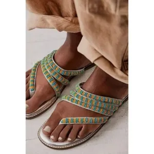 FREE PEOPLE NIB Beatrice Beaded Flat Sandals / Platino Combo - 7.5 ($100)