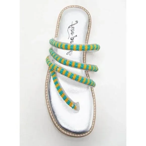 FREE PEOPLE NIB Beatrice Beaded Flat Sandals / Platino Combo - 7.5 ($100)